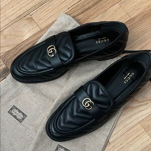 Gucci Quilted Black Leather Slip-On Loafers